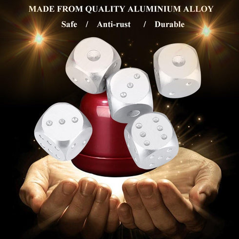 Set Set 5Pcs Set 6 Precision Aluminum Alloy Dice Solid Metal Dice Table Game Dice Poker Games Dices with Case (Silver