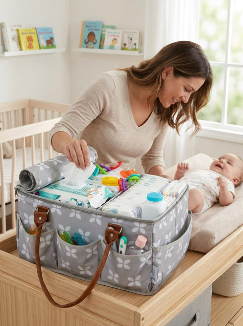 Moteph Extra Large Diaper Caddy, Craft, Toy Organizer with Zip-Top Cover with Waterproof Wet/Dry Bag - Perfect for Baby