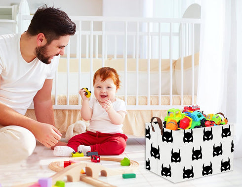 HIYAGON Batman Basket, Cute Kids Storage Basket, Empty Toy Storage Bin Organizer Box for Home Books (Black Bats)