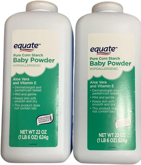 Generic Equate Baby Powder Pure Corn Starch Aloe Vera 22 oz Unscented Hypoallergenic