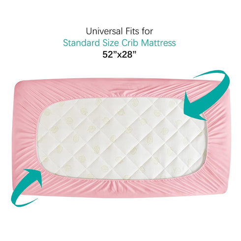 2 Pack, 52" 28" Biloban Crib Mattress Protector Waterproof, Quilted, Absorbent, Noiseless, x Pink