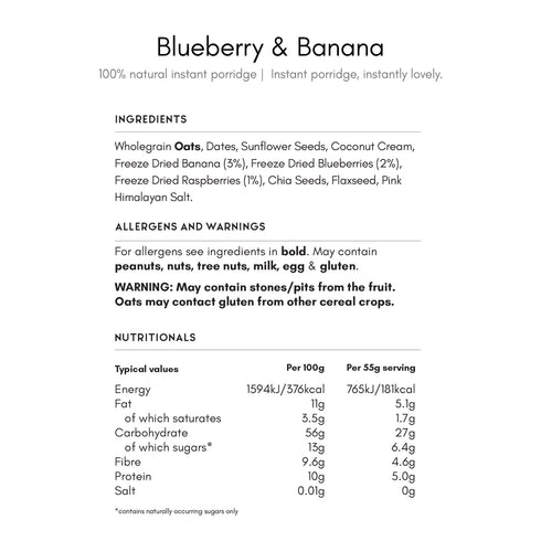 The Great British Porridge Co 385 Blueberry Banana Porridge, GR