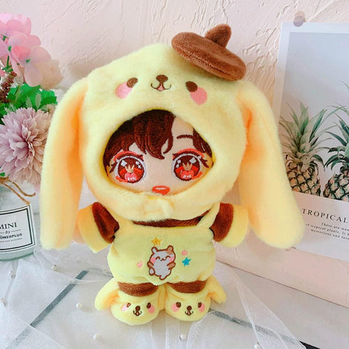 niannyyhouse Yellow Dog Suit Doll Dressup, Hat, Jacket, Overalls, Shoes for 7.8in/20cm Plush Dolls