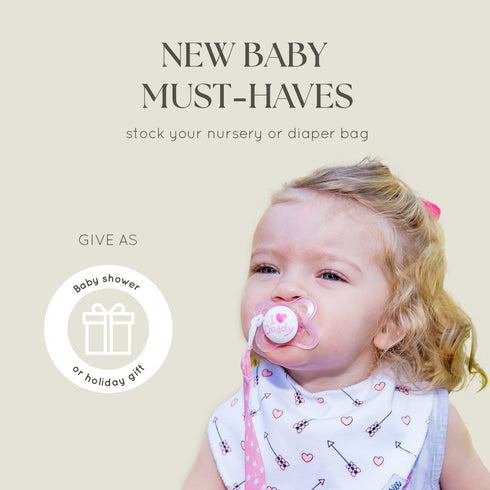 Dodo Babies Pacifier Clip with Case Set, 5-Piece Set, Pink & Gray Prints, Universal Binkie Clip & Holder