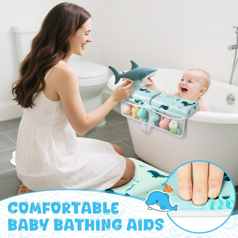 Elbow Set,1.5" Baby Bath Kneeler and Rest Pad Thick Baby Bath Kneeler Pads with Toys Organizer, Pads to Support The