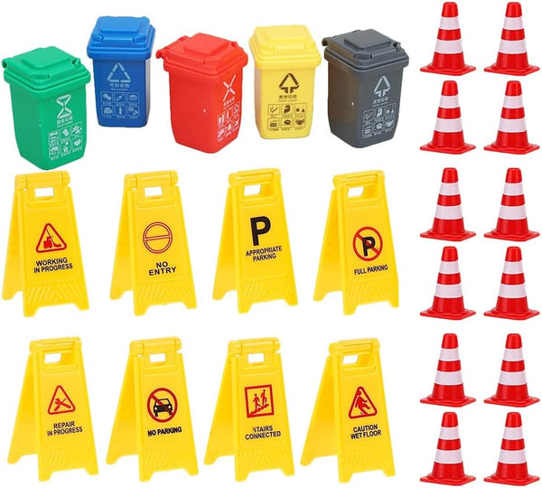 NUOBESTY Mini Traffic Signs Set Mini Traffic Cones Construction Toys Plastic Street