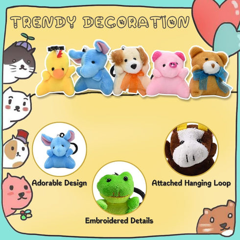 24Pack Mini Animal Plush Toy Set - Cute Assortment Keychain Toys, Small Stuffed Animal Gifts for Kids