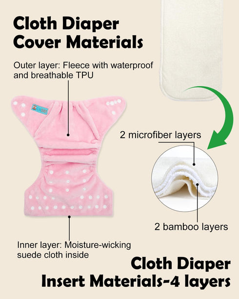 6 Pack 6pcs 4-Layers 6BMR02 ALVABABY Baby Cloth Diapers Warm for Autumn and Winter with Rayon from Bamboo Inserts,Cloth