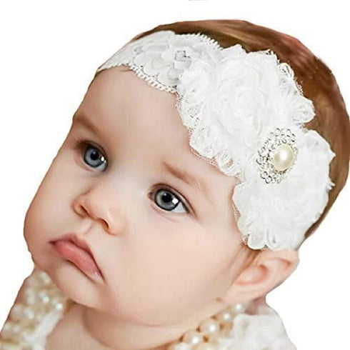 Miugle Baby Christening Headbands for Baby Girl Baptism with Bows, White, 0-3 years
