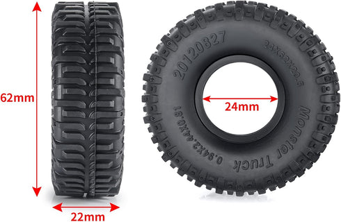 MOHERO 4PCS 1.0" Mud Grappler Rubber Tyre 1.0 Wheel Tires 62 * 22MM for Axial SCX24 90081 AXI00001 002 004 005 006 RC Crawler Car (A Style)