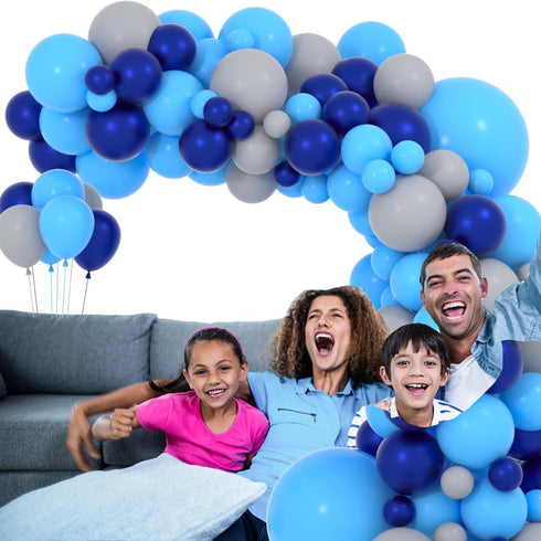 127PCS Navy Blue Gray Balloon Garland Arch Kit, Night Blue Light Blue Gray Night Blue Balloons for Jungle Safari Theme