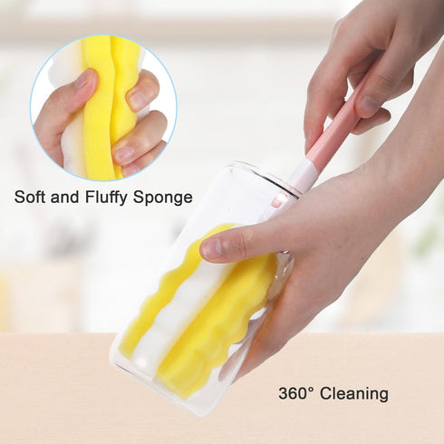 Keggaen 6Pcs Mugs(4Pcs+2 Bottle Brush Sponge, Cup Water Bottle Sponge Brush Cleaner, Detachable Handle Portable Water