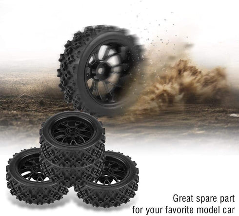 4PCS Replacement Tires for RC 1:10 Car, Racing Off Road Vehicle Rubber Tyre Wheel Rim