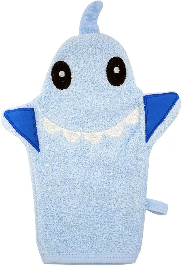 JN&LULU Baby Organics Bath Mitt, Toddlers Bath Cotton Soft Scrub Loofah Baby Shower Gifts (Shark)
