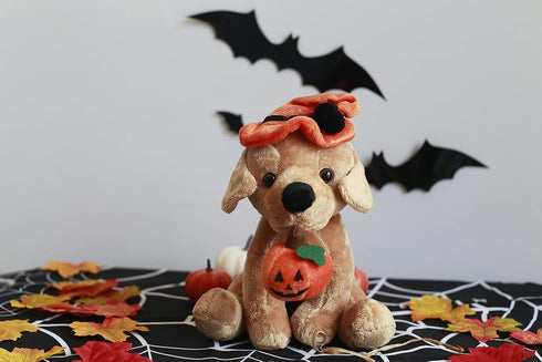 Plushland Halloween Pawpals - 8 Inch Puppy Dog Plush Toy with Hat and Jack O Lantern