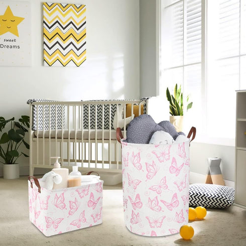 CLOCOR Pink Laundry Basket,Waterproof Nursery Hamper for Baby Girl ,Collapsible Storage Baskets for Girls Bedroom,Kids