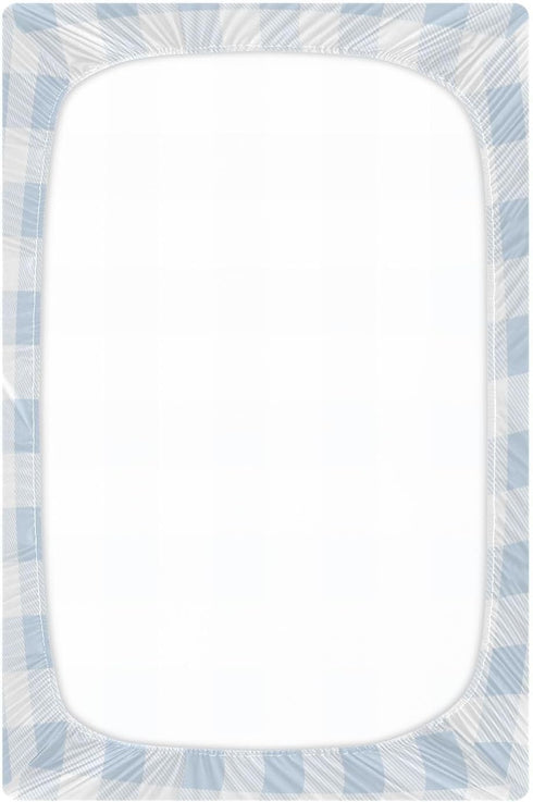 Cozy 27 39 inch Kigai Light Blue Crib Sheet for Boys Girls Gingham Baby Sheets Jersey Knit Fitted Crib Sheet