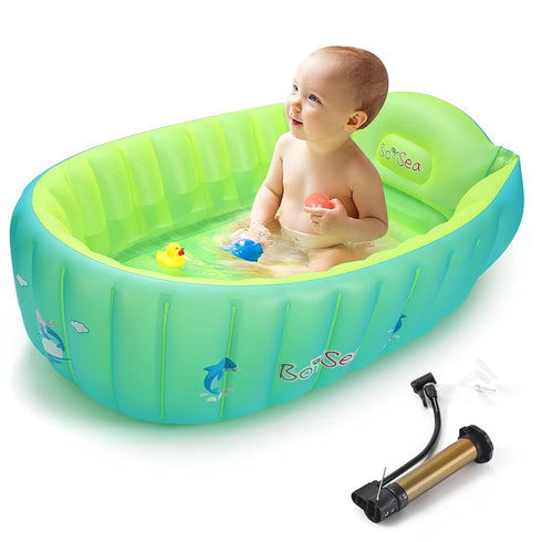 Boysea Inflatable Baby Bathtub, Toddler Bath Tub with Anti-Sliding Saddle Horn Helps Infants