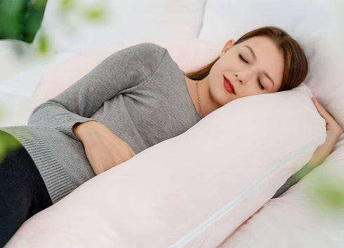 INSEN Velvet C-Shaped Pregnancy Pillow in Warm Pink