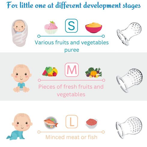 Set 3 4+ Baby Fruit Feeder BPA-Free Silicone Fresh Food Feeder with Replacement Teats, Teething Feeder for Fruits