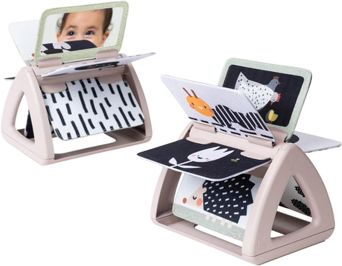 Taf Toys Black & White Rattling Spinning Book, High Contrast Newborn Baby Toy 0-6 6-12 Months with Mirror for Cognitive