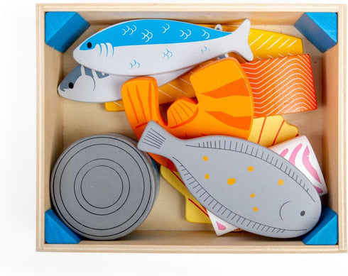 Set Bigjigs Toys Wooden Seafood Storage Crate - Role Play Food