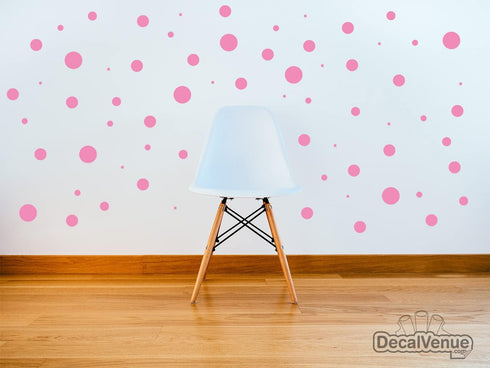 Set of 100 Pink Vinyl Wall Decals - Assorted Polka Dots Stickers for Nursery, Kids Room, Bathroom Decor