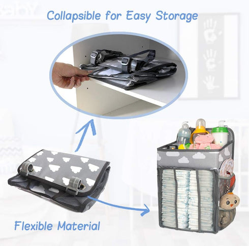 Selbor Baby Nursery Organizer and Diaper Caddy, Hanging Diaper Stacker Storage for Changing Table, Crib, Playard