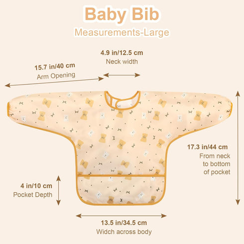 Accmor 5 Pack 6-36 Long Sleeve Bibs, Baby Smock Waterproof Sleeved Bib Smock for Baby Toddler Months
