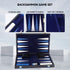 GSE Games & Sports Expert Premium Leather Backgammon Game Set with Leather Case, Travel Folding Board (Black&Blue)