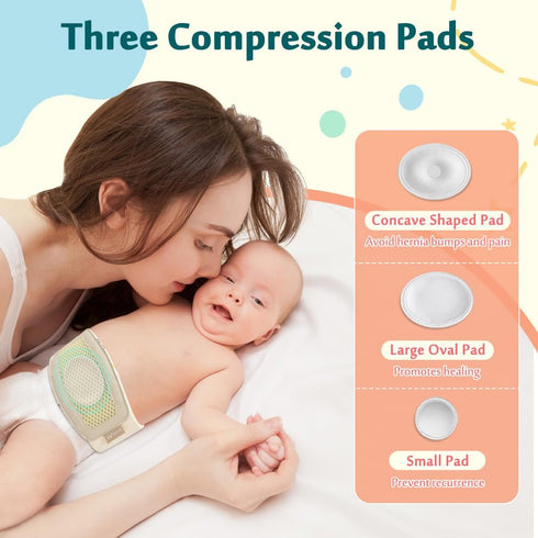 Mybow Umbilical Hernia Belt for Baby, Infant Belly Button Band, Adjustable Navel Band with 3 Compression Pads