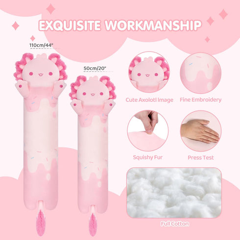 Long Axolotl Plush Pink Body Pillow, 20” Cute Stuffed Animals, Kawaii Plush Toy Gift