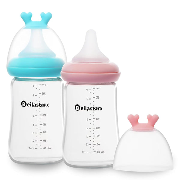 Glass Baby Bottles with Natural Response Nipple Size M - Anti Colic