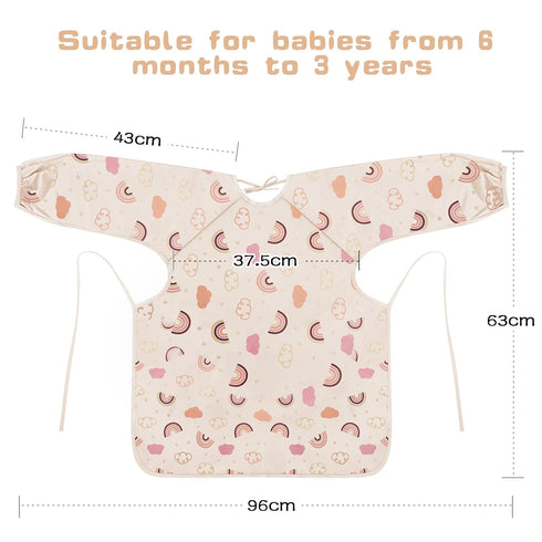 Vicloon Coverall Baby Feeding Bib, Weaning Bib Attaches to Highchair and Table, Long Sleeves Bib with Waterproof, Comfortable,Machine Washable, Baby Bib For 6 Month to 3 Years Old (Pink)