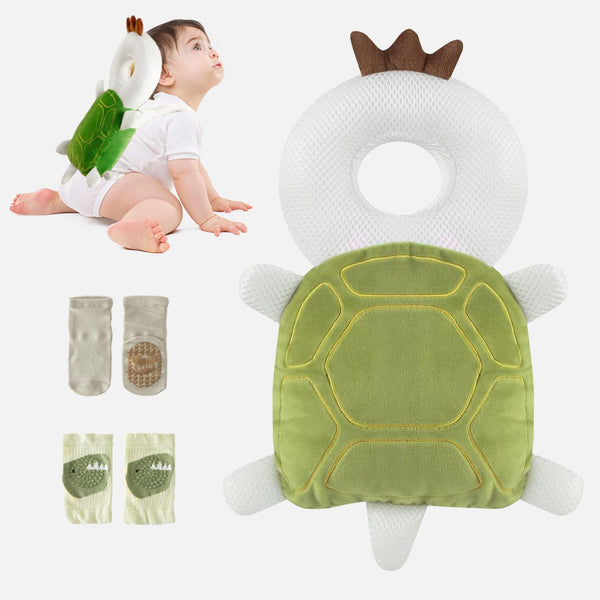 WKC Baby Head Protector Backpack with Knee Pads & Non-Slip Socks, Toddler Safety