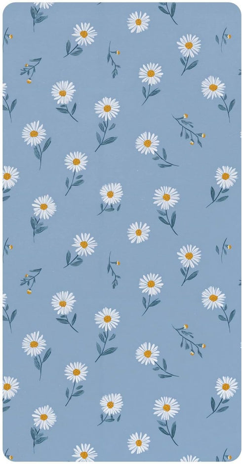 miaozhen Cotton Baby Crib Sheets Comfy Breathable White Daisy Flower Pastel Blue Crib