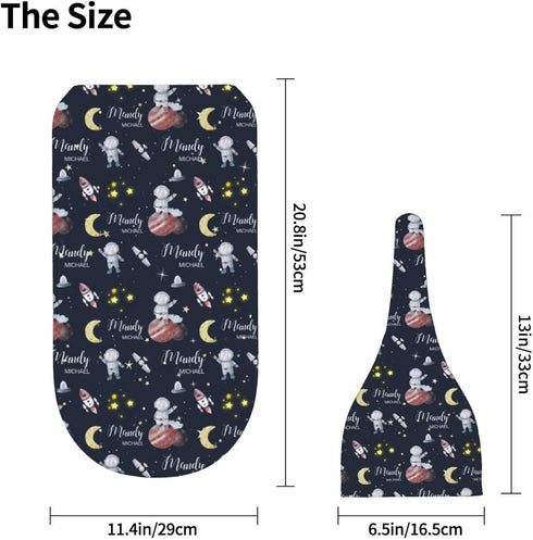 Munific Set Personalized Baby Swaddle Blanket for Boys, Custom Name Space Receiving Blanket with Beanie Knotted Hat