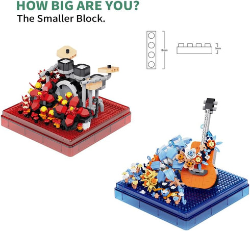 Musical Instruments Micro Block, Classical Building Block Set, 1500 PCS Guitar and Drum Set for Adults and Kids