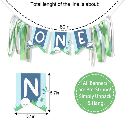 UOAOU 1st 1st Golf One Birthday High Chair Banner - Golf Birthday Decorations,Boy High Chair,Hole In One First