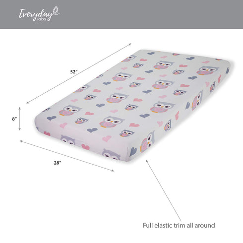 EVERYDAY KIDS Baby Girl Fitted Crib Sheet, Sweet Owls, 100% Soft Breathable Microfiber, Fits Standard Crib