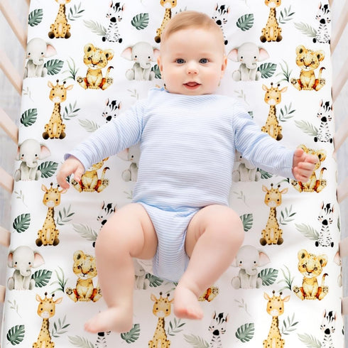 FIGEPO Set Sets Baby Crib Bedding Safari Neutral Crib Nursery Comforter Bed Decor with Fitted Crib Sheet, Comforter