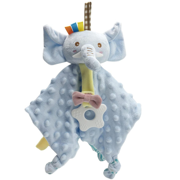 Elephant Security Blanket for Baby, Soft Plush Minky Fabric Lovey, Crinkle Sensory Blanket, Unisex Baby Gift (Blue 11")