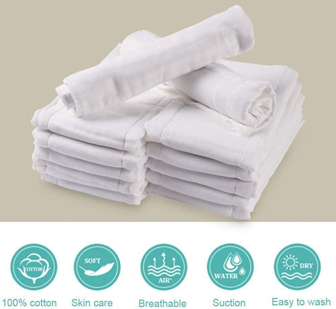 100% 6 (10-35 lbs)(6ply 6 Count 01) Fasoar Cotton Prefold Cloth Diapers - Unbleached Premium Cotton, Ply Baby Washable