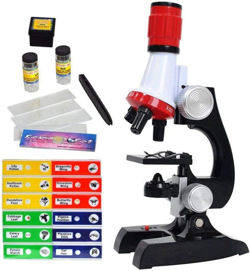 Science Kits for Kids Beginner Microscope with LED, 100X 400X and 1200X, Include Sample Prepared Slides
