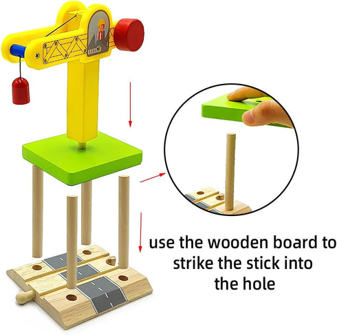 DSHMIXIA Set 3 4 5 Wooden Train Track Accessories Wooden Crane Toy with Train Cars for Year Old Boys Kids Other Major