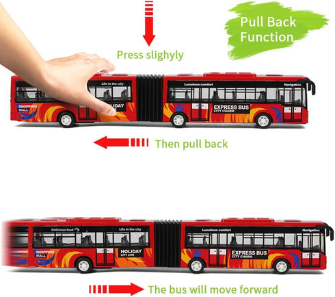 City Bus Toy for Kids, Metro Articulated Electric Bus with Sounds and Lights, Die Cast Alloy Pull Back Vehicles Gift