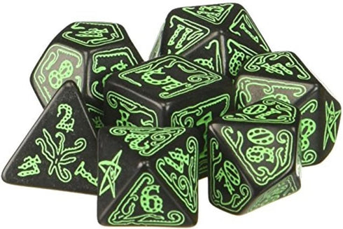 Q-Workshop Call of Cthulhu: Black and Green Dice, Set of 7