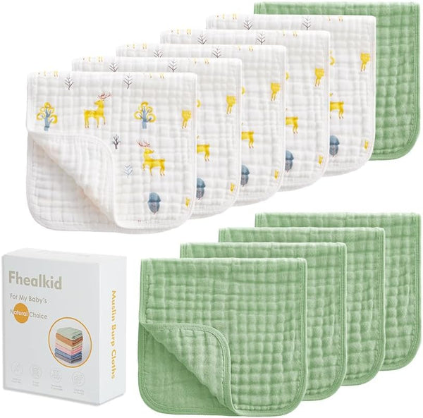 Fhealkid Muslin Burp Cloths Sets Newborn Baby Boy Essentials Must Haves 100% Cotton