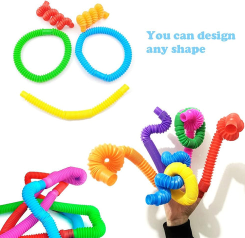 Pop Tubes, 14 Pack Fidget Toys for Kids, Sensory Toys for Stress and Anxiety Relief, Learning Toys for Toddlers