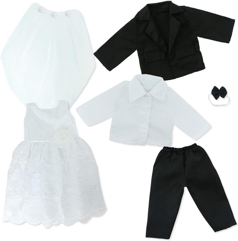 18 Inch Set, 18 Inch Doll Clothes Accessories Wedding Bride Wedding Dress and Groom Suit Outfit, Veil, Bow Tie